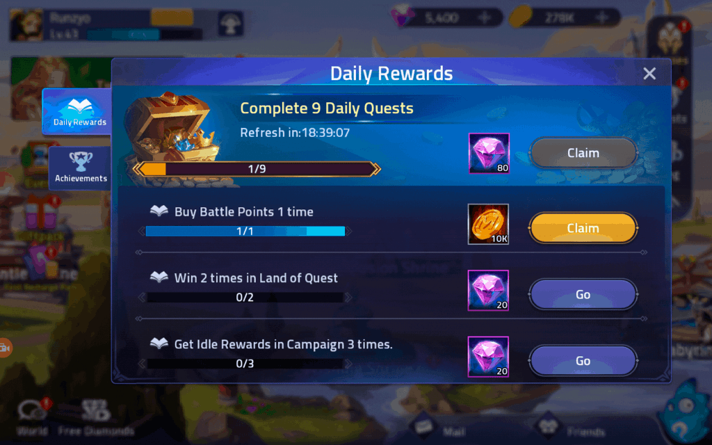 Buy Battle Points 1 Time quest complete Mobile Legends Adventure