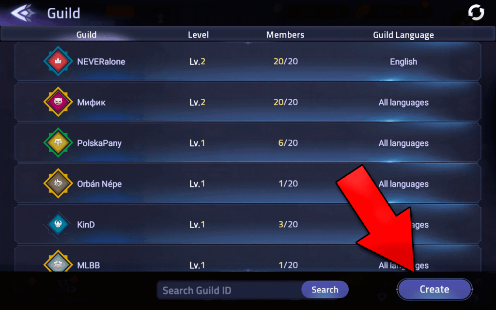 Create a guild in Mobile Legends Adventure