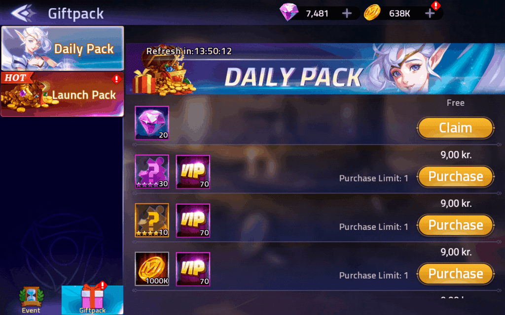 Free daily gift of diamonds Mobile Legends Adventure