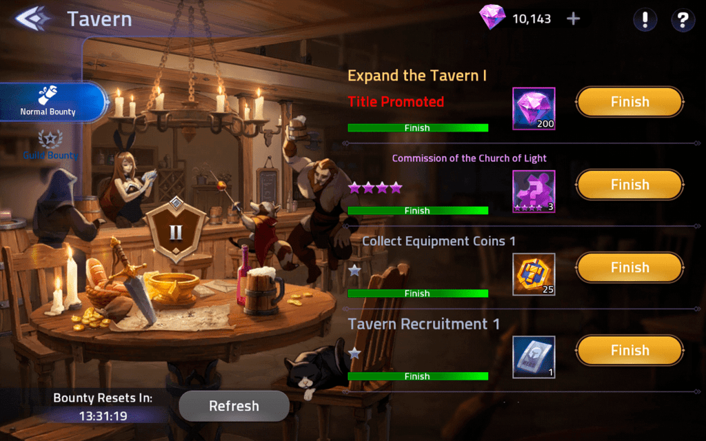 Tavern bounty mission diamonds reward ML Adventure