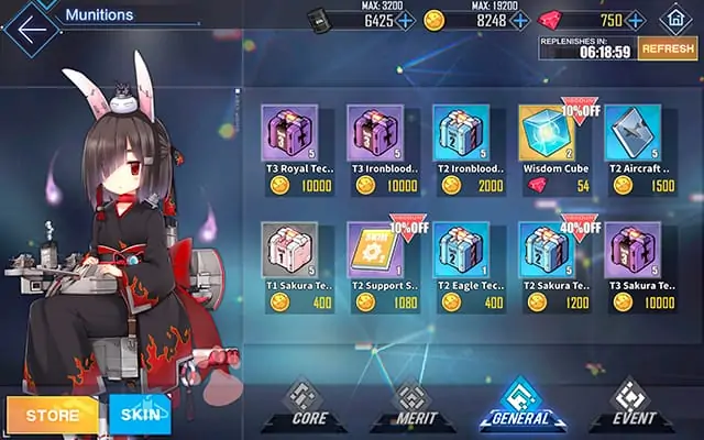 Azur Lane tech packs boxes in shop