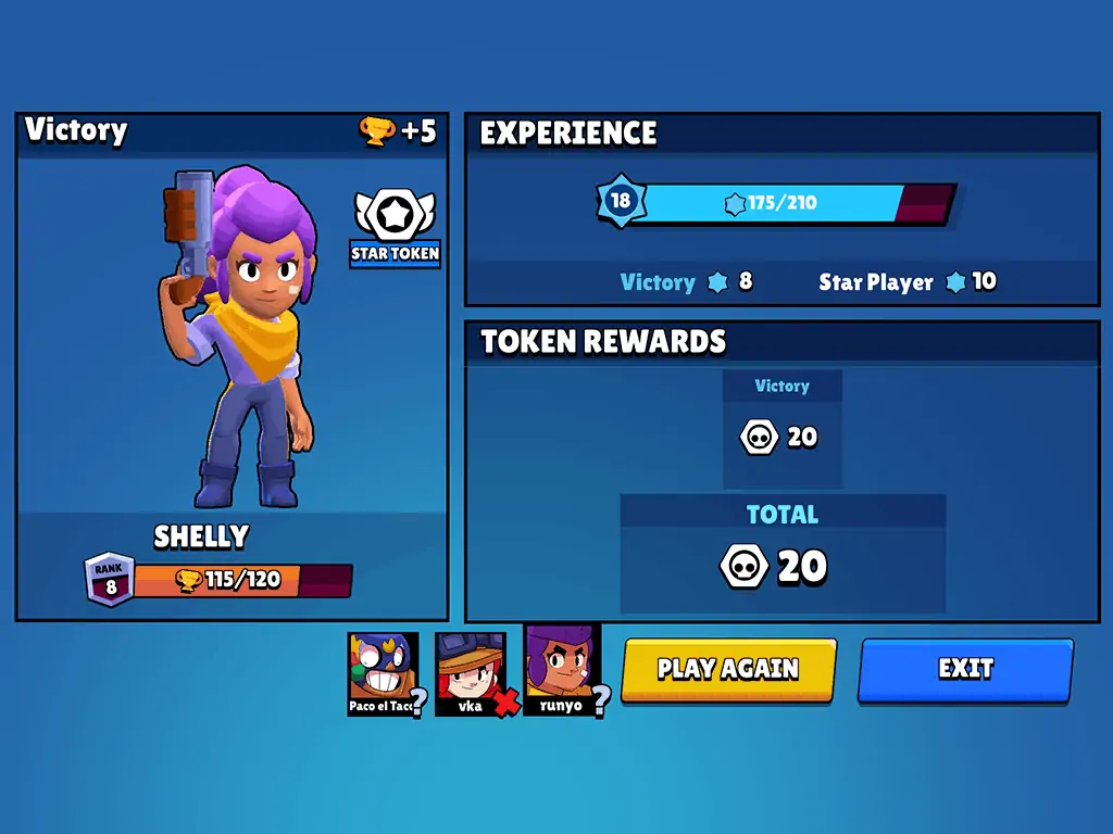 Player experience reward in Brawl Stars