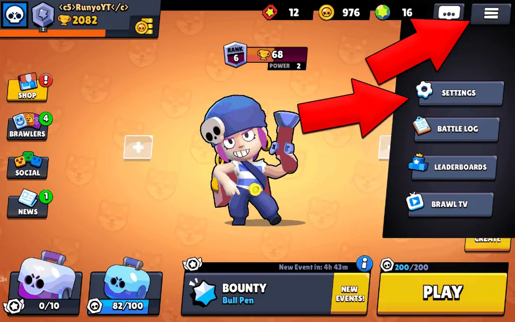 Settings tab in Brawl Stars